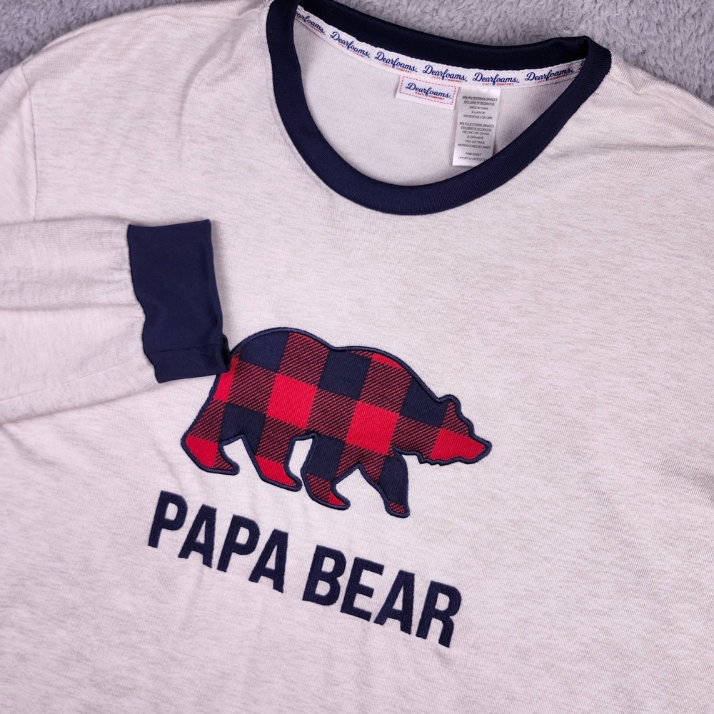 Dearfoams Papa Bear Shirt Mens XL Cream Buffalo Plaid Long Sleeve Pullover Cozy